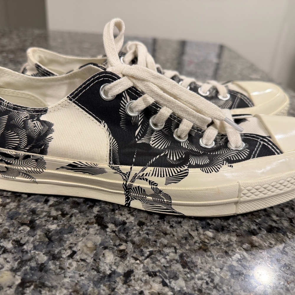 RARE Floral Converse Women’s Black and Cream Sneakers- Porcelain Peony